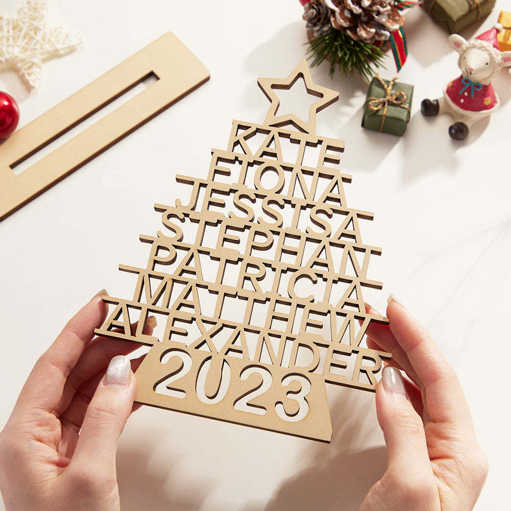 Custom Family Names Christmas Tree Wooden Decor Personalised Warm Gifts For Christmas Day - mymoonlampau