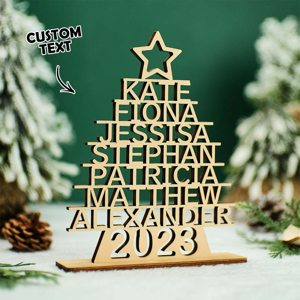 Custom Family Names Christmas Tree Wooden Decor Personalised Warm Gifts For Christmas Day - mymoonlampau