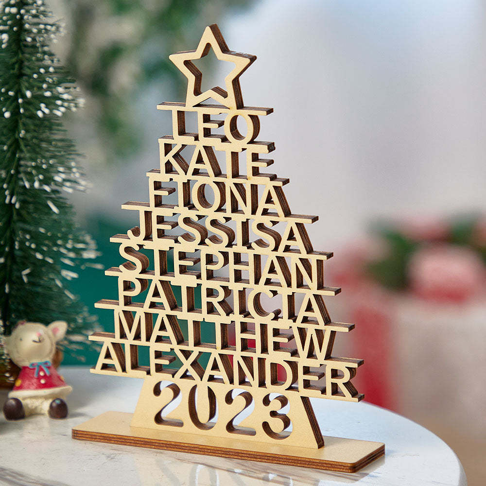 Custom Family Names Christmas Tree Wooden Decor Personalised Warm Gifts For Christmas Day - mymoonlampau