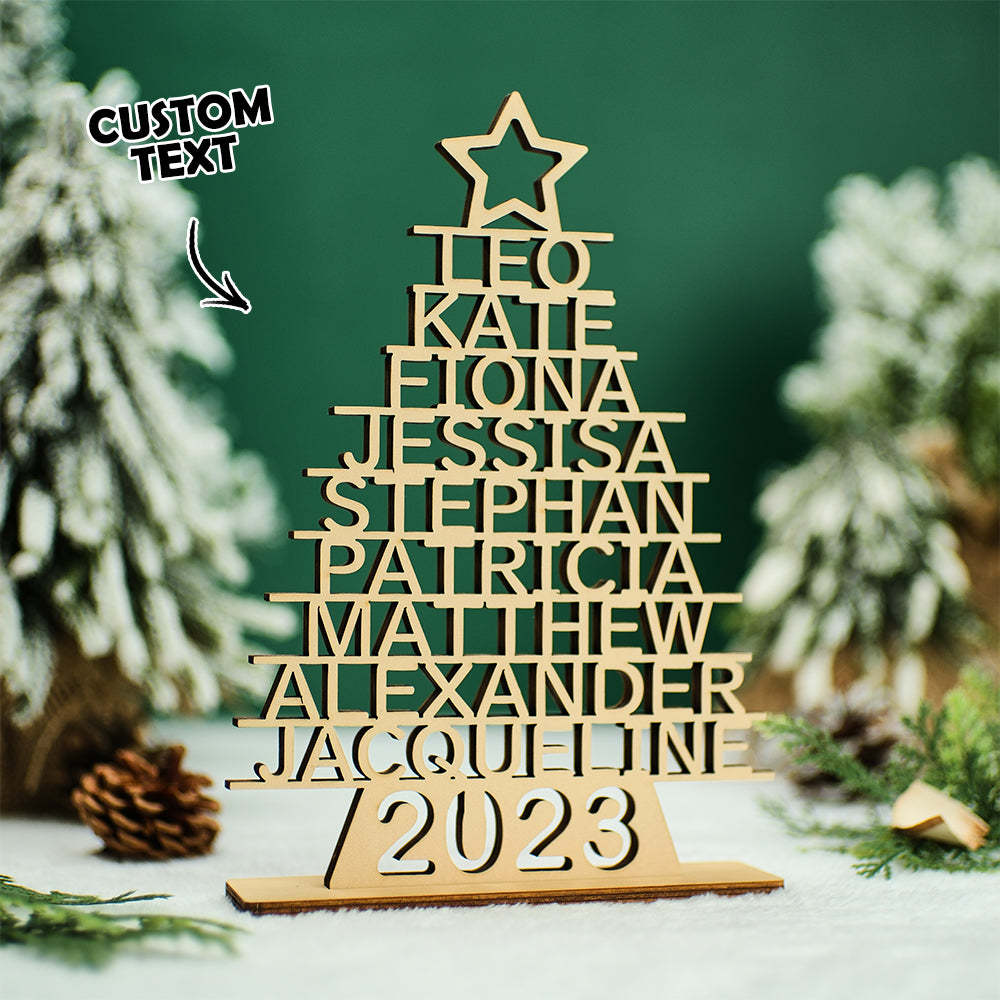 Custom Family Names Christmas Tree Wooden Decor Personalised Warm Gifts For Christmas Day - mymoonlampau