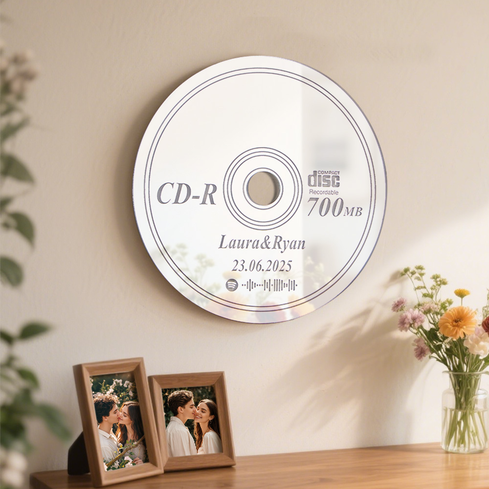 Custom Names and Music Mirror Art for Wall CD Mirror Art Deco Housewarming Gift Mirrored Wall Decor Bedroom Mirror
