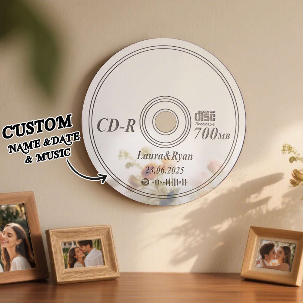Custom Names and Music Mirror Art for Wall CD Mirror Art Deco Housewarming Gift Mirrored Wall Decor Bedroom Mirror - MyMoonLampAu