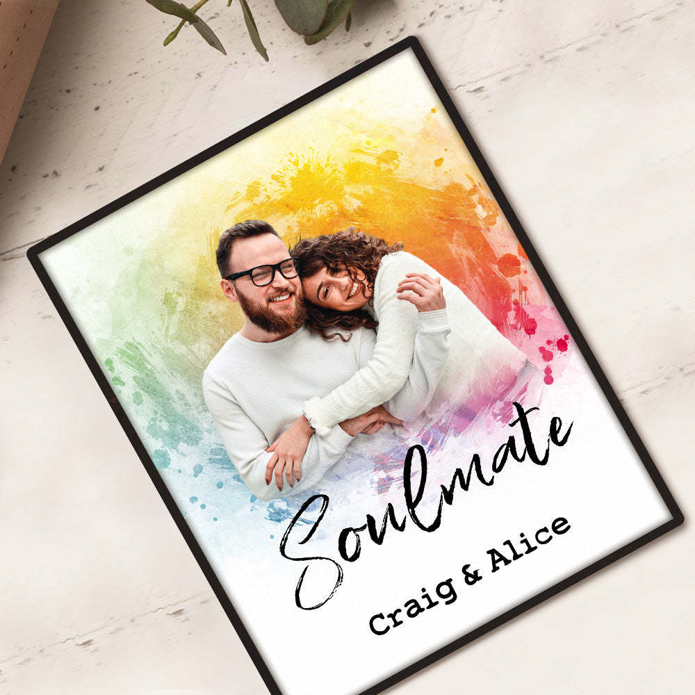 Custom Vintage Watercolor Portrait From Photo Personalized Text Photo frame Anniversary Gifts - mymoonlampau