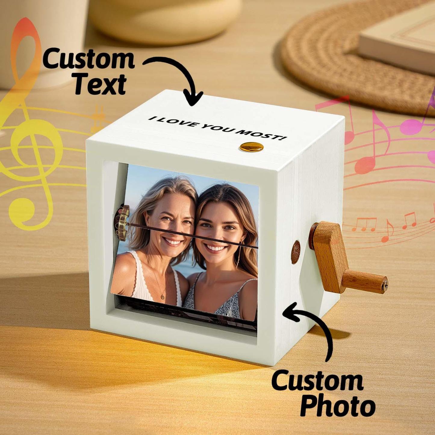 Custom Photo Flipbook Frame Animation Machine Mechanical Hand-cranked Flipbook Box Photo Album with Light Black Walnut Anniversary Gifts - MyMoonLampAu