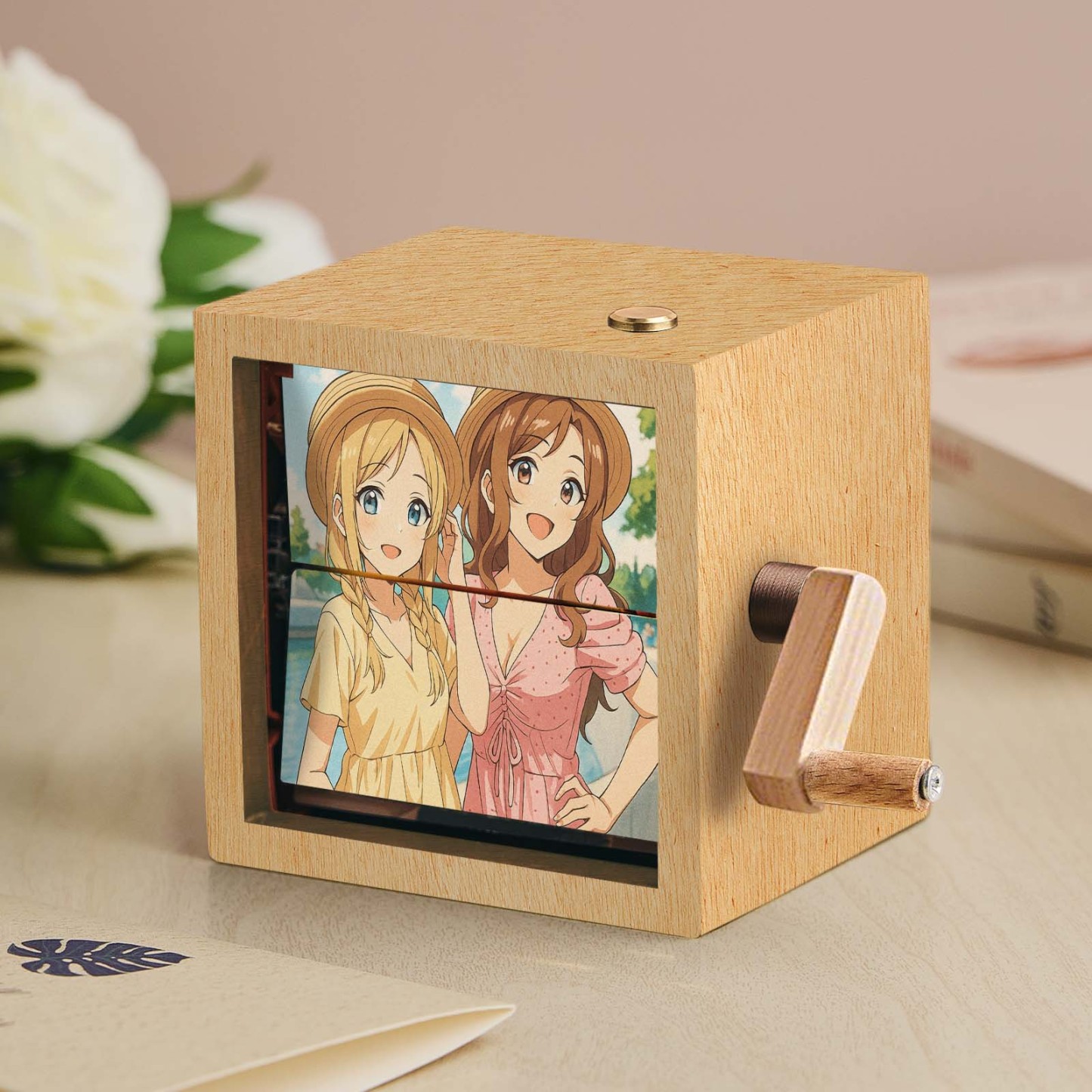 Custom Hand-Crank Flipbook Box Mechanical Anime Photo Album with Light Walnut Baby Photo Cube Frame Creative Gift - MyMoonLampAu