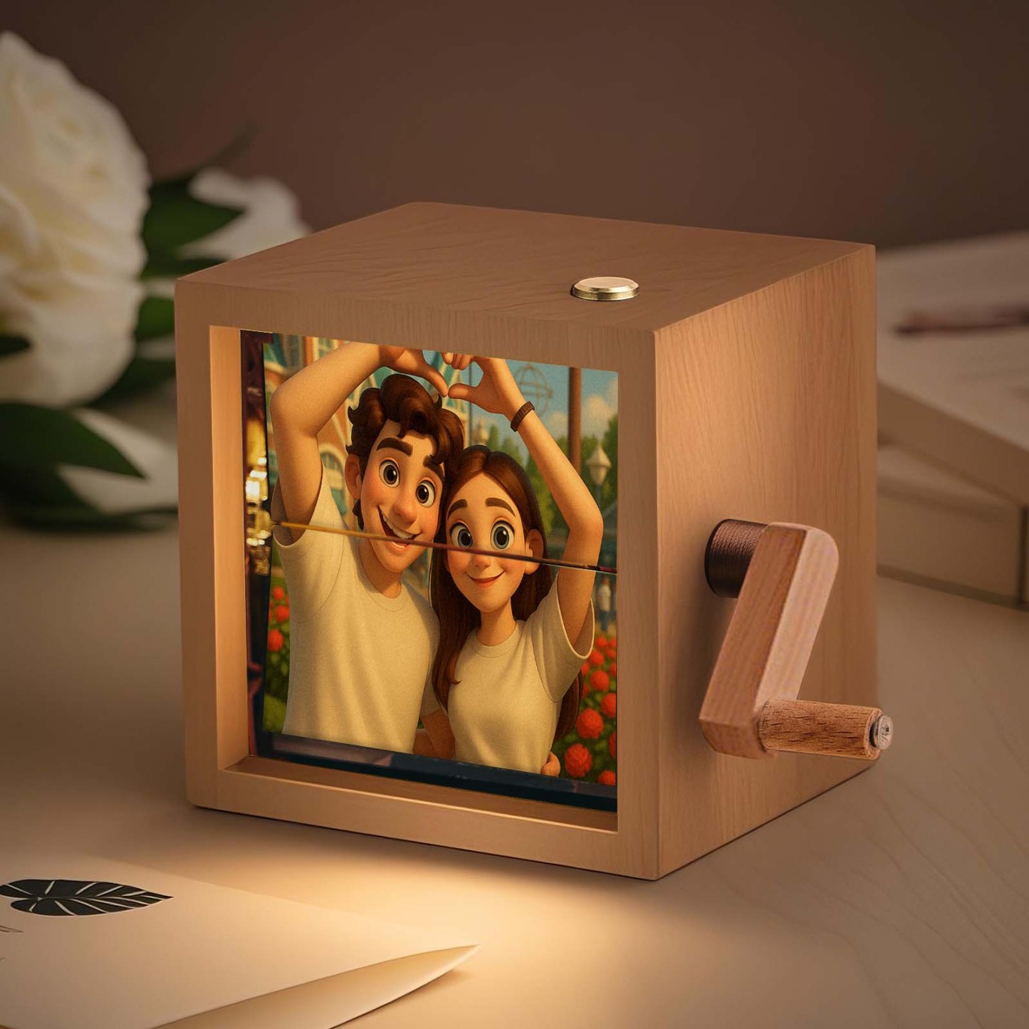 Custom Anime Hand-Crank Flipbook Box Mechanical Hand-cranked Photo Album with Light Walnut Baby Photo Cube Frame Creative Gift - MyMoonLampAu