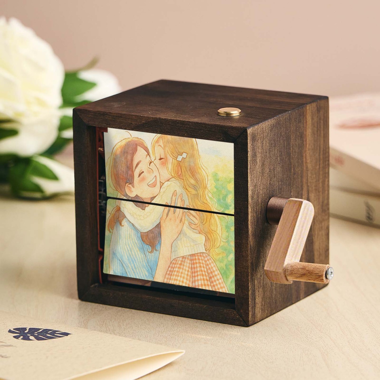 Custom Anime Hand-Crank Flipbook Box Mechanical Hand-cranked Photo Album with Light Walnut Baby Photo Cube Frame Creative Gift - MyMoonLampAu