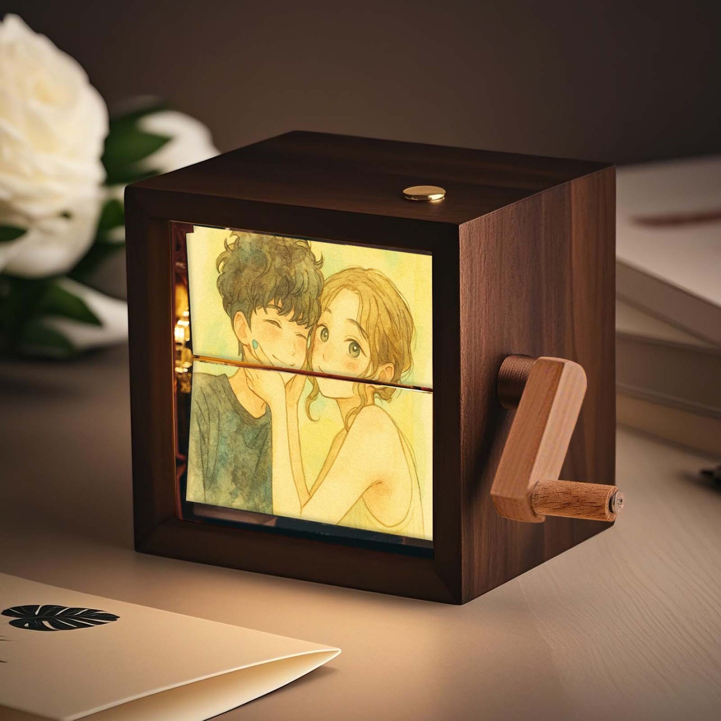 Custom Anime Hand-Crank Flipbook Box Mechanical Hand-cranked Photo Album with Light Walnut Baby Photo Cube Frame Creative Gift - MyMoonLampAu