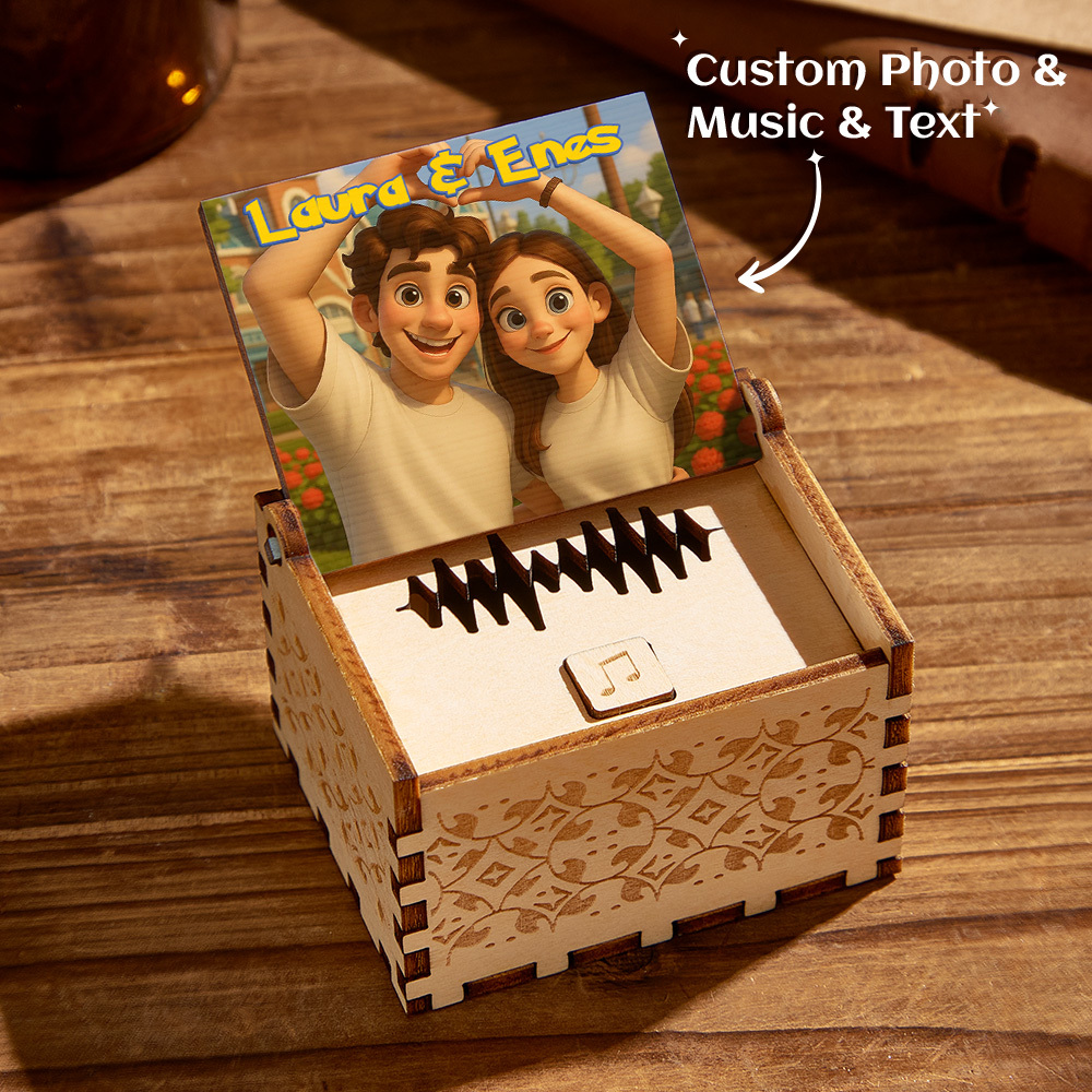 Personalized Digital Music Box Any song Tune or Voice Custom Anime Photo Wooden Photo Music Box with Text Anniversary Gifts - MyMoonLampAu