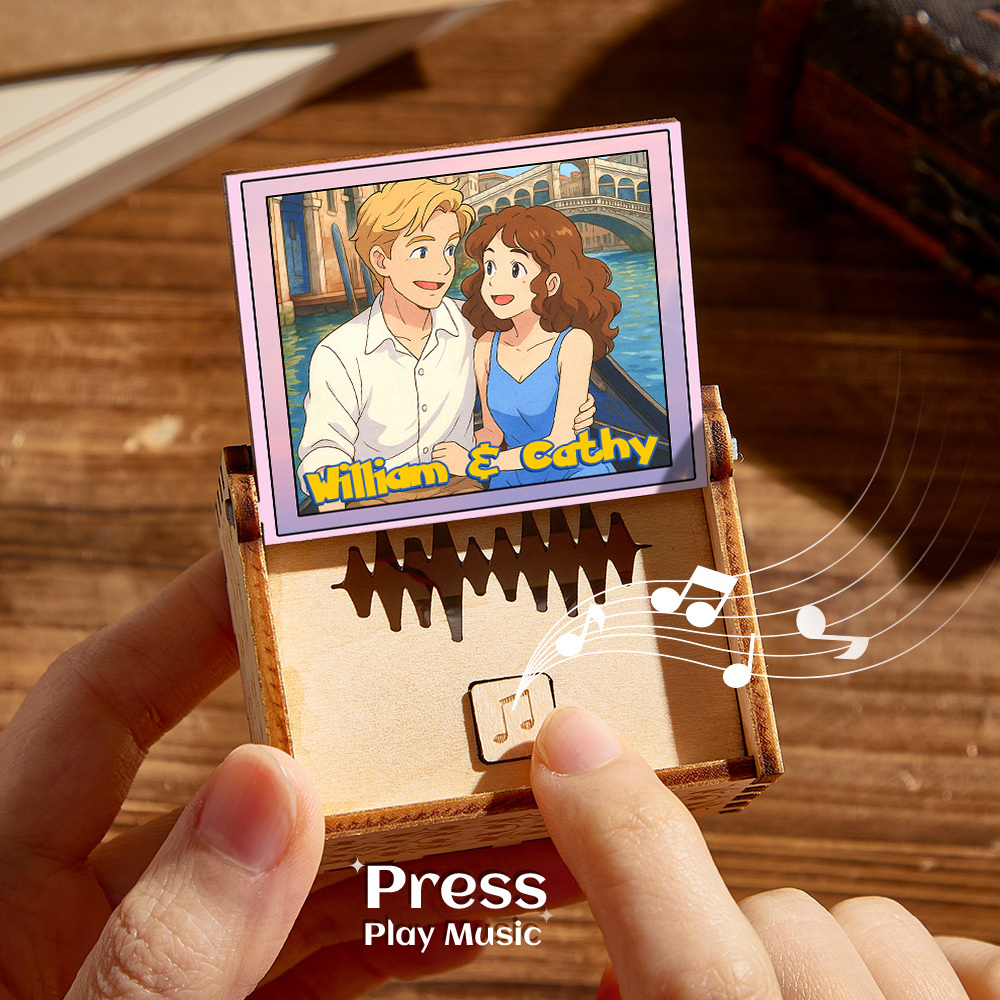 Personalized Digital Music Box Any song Tune or Voice Custom Anime Photo Wooden Photo Music Box with Text Anniversary Gifts - MyMoonLampAu