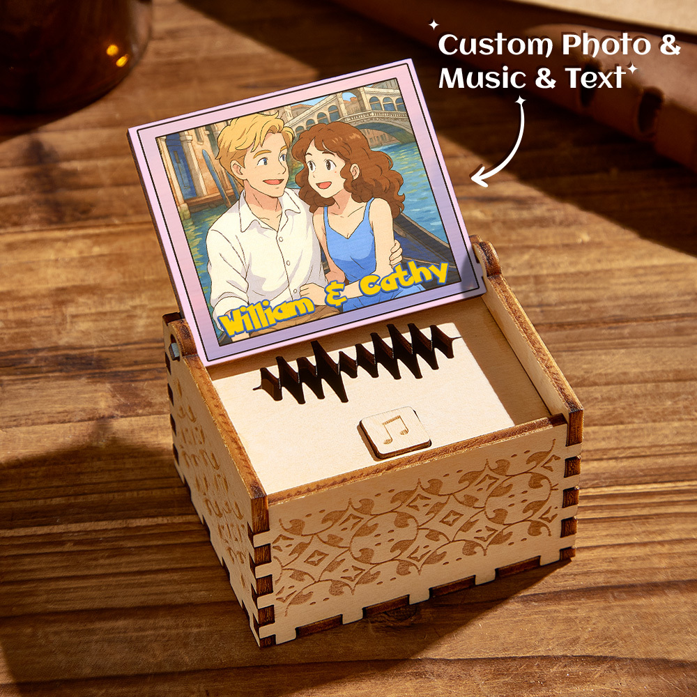 Personalized Digital Music Box Any song Tune or Voice Custom Anime Photo Wooden Photo Music Box with Text Anniversary Gifts - MyMoonLampAu