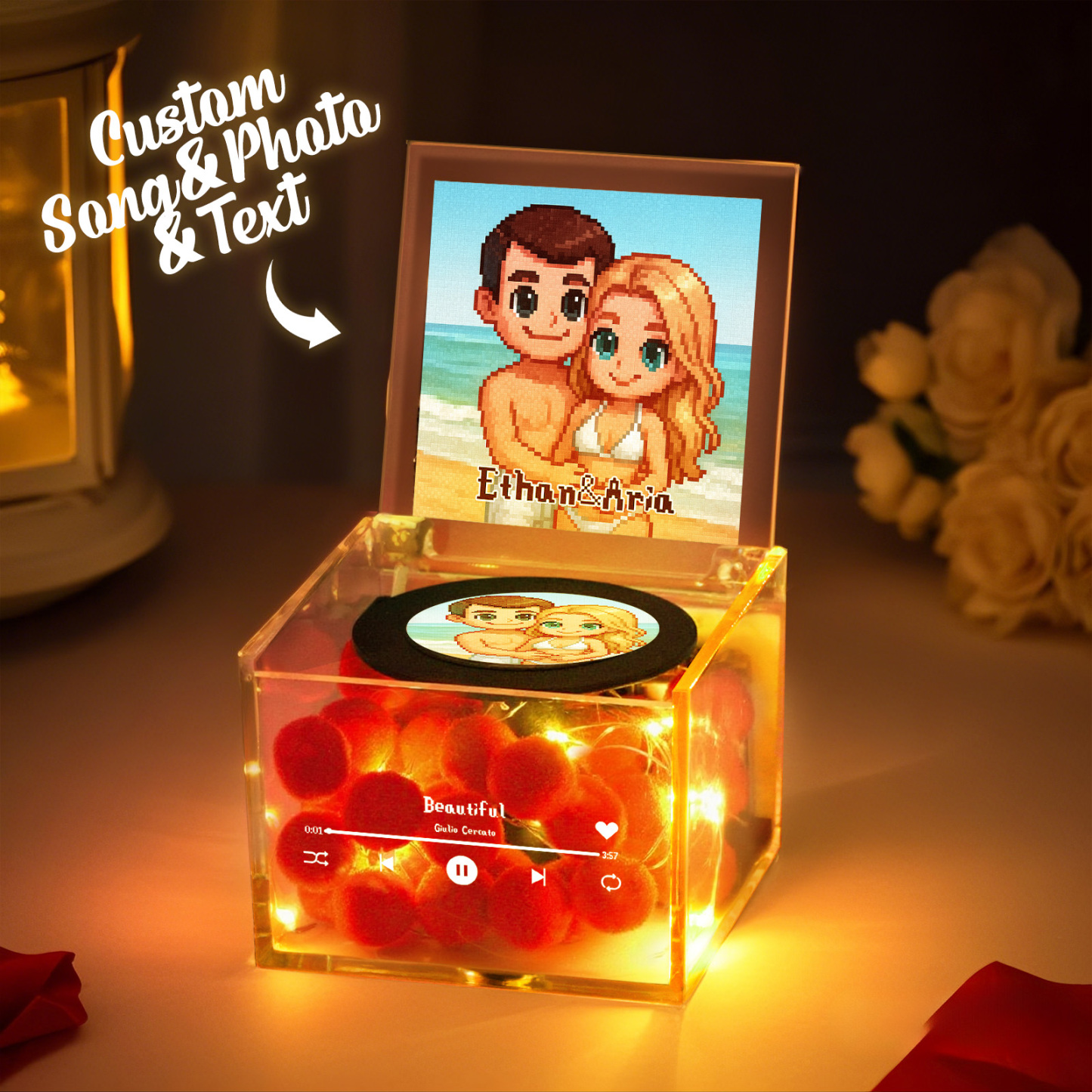 Custom Anime Mini Vinyl Record Player Photo Automatic Music Player Personalized Gifr For Boyfriend - MyMoonLampAu