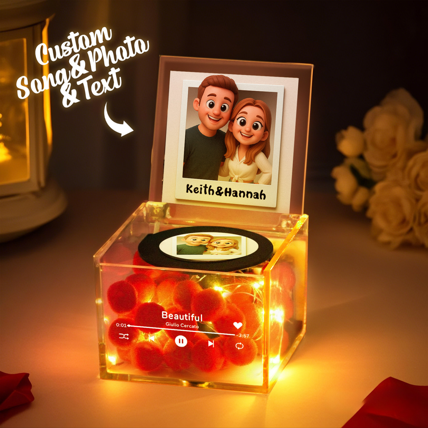 Custom Anime Mini Vinyl Record Player Photo Automatic Music Player Personalized Gifr For Boyfriend - MyMoonLampAu