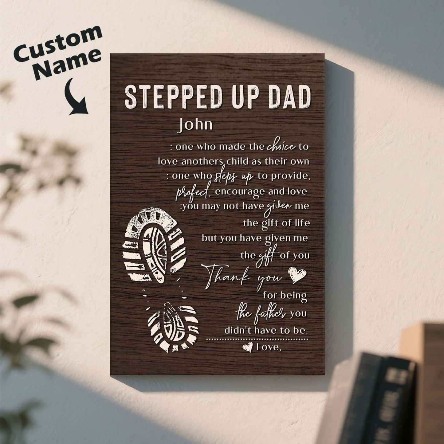 Stepped Up Dad Personalized Gift, Father's Day Gifts From Kids Custom Canvas Sign, Step Dad Fathers Day Gift Sign, Bonus Dad Gift