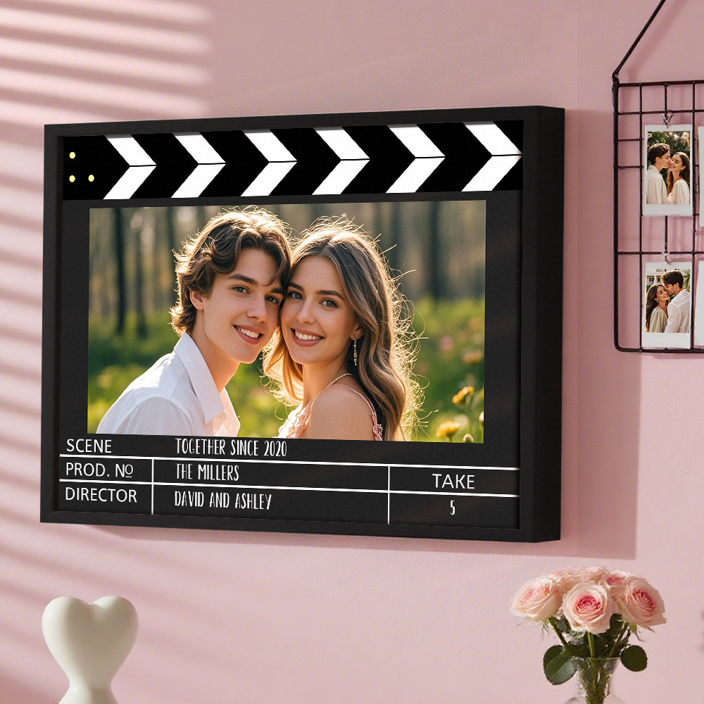 Custom Photo and Text Home Decor Film Clapper Board Style Personalized Poster Wooden Frame - MyMoonLampAu