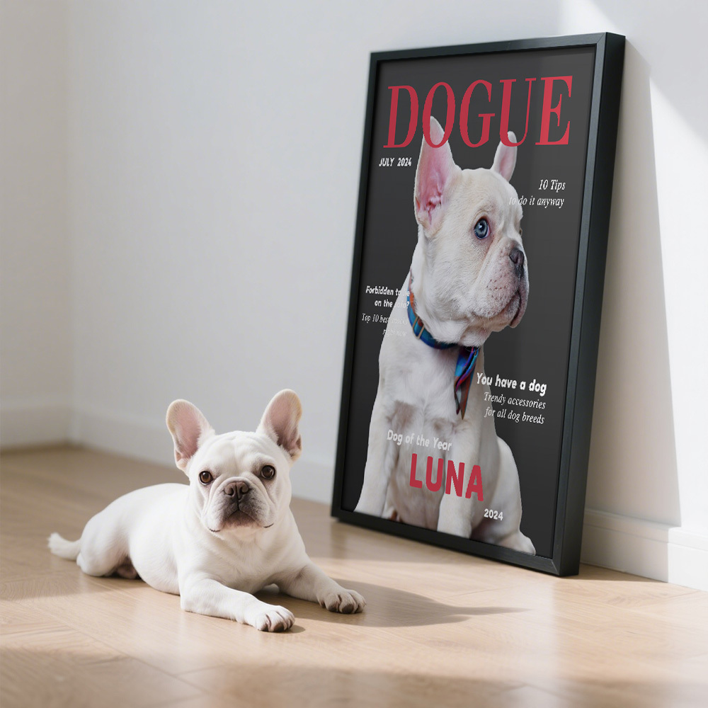 Custom Pet Photo and Names Wooden Frame Custom Canine Magazine Poster Personalized Photo Gift for Pet Lovers - MyMoonLampAu