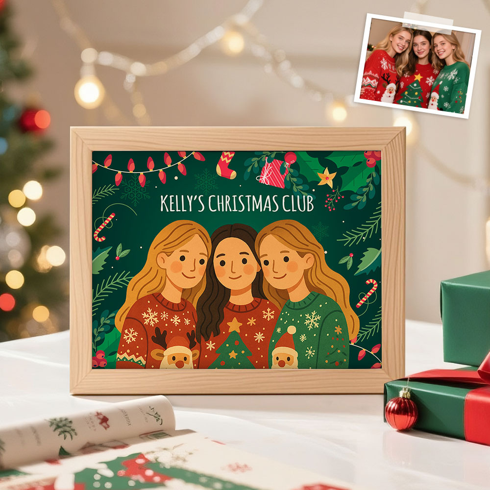 Christmas Gift Custom Cartoon Photo Wooden Frame Decorations Christmas Decor Plaque Gifts for Friends - MyMoonLampAu