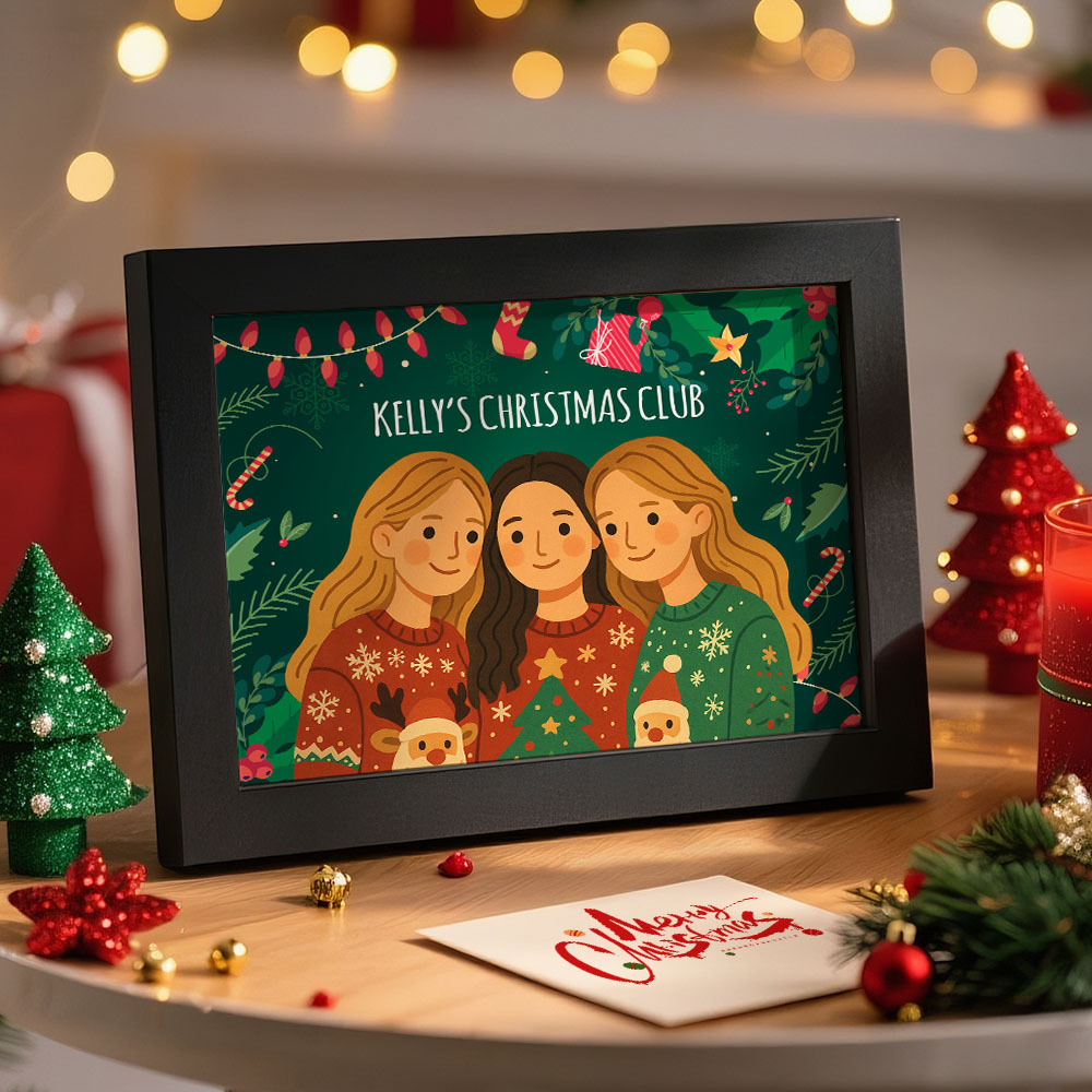 Christmas Gift Custom Cartoon Photo Wooden Frame Decorations Christmas Decor Plaque Gifts for Friends - MyMoonLampAu