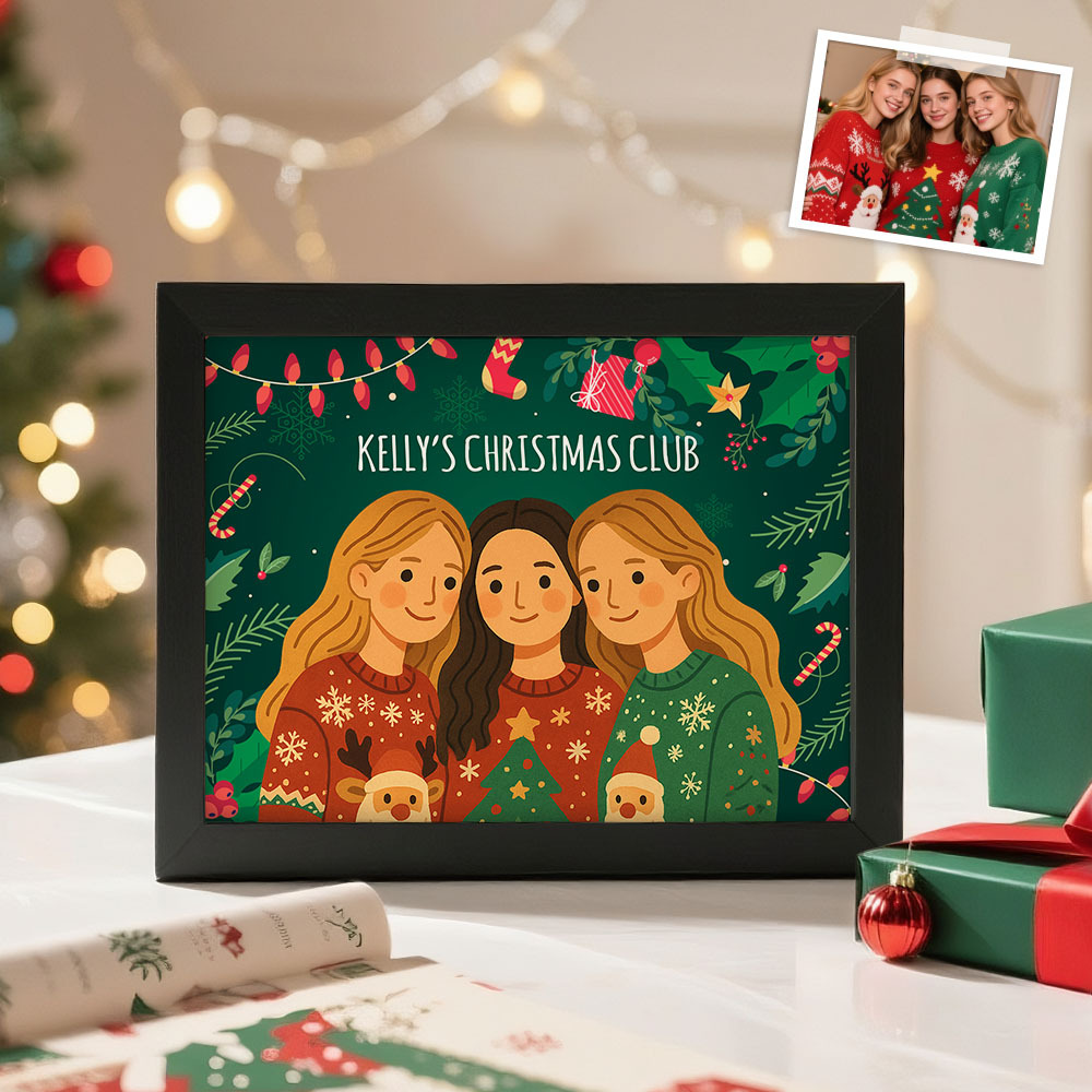 Christmas Gift Custom Cartoon Photo Wooden Frame Decorations Christmas Decor Plaque Gifts for Friends - MyMoonLampAu