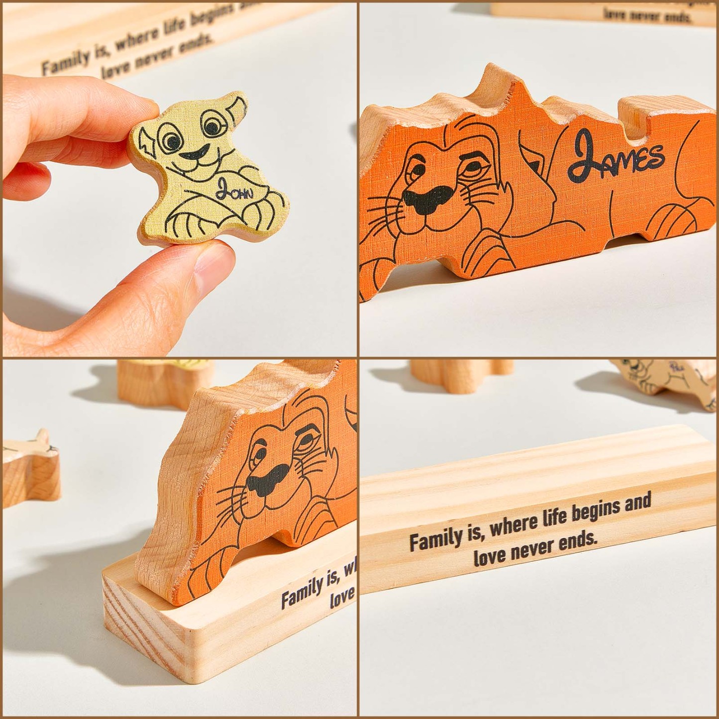 Personalised Wooden Lion Puzzle – Custom Pine Blocks with 2–4 Names