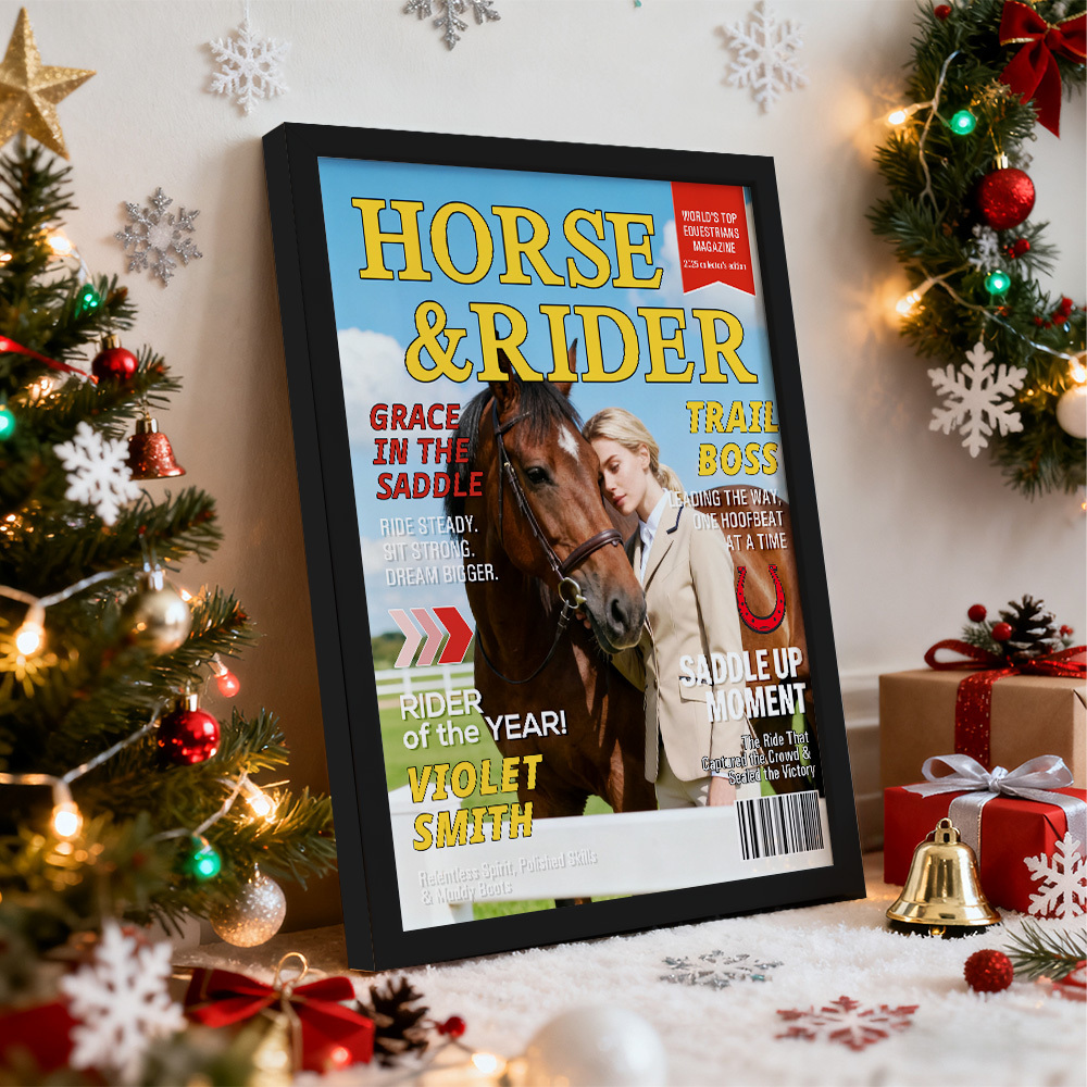 Personalized Horse and Rider Magazine Cover Poster - Equestrian Gift for Horse Lovers - MyMoonLampAu