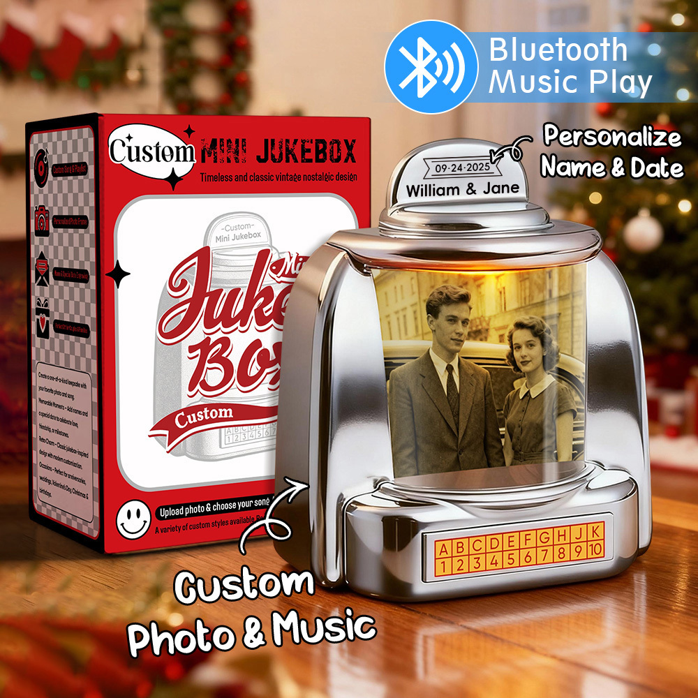 Custom Mini Jukebox Retro Speaker – Personalized Photo,Names & Date Music Mini Player with Bluetooth Music Radio | Vintage Tabletop Home Decor Nostalgic Gift - MyMoonLampAu