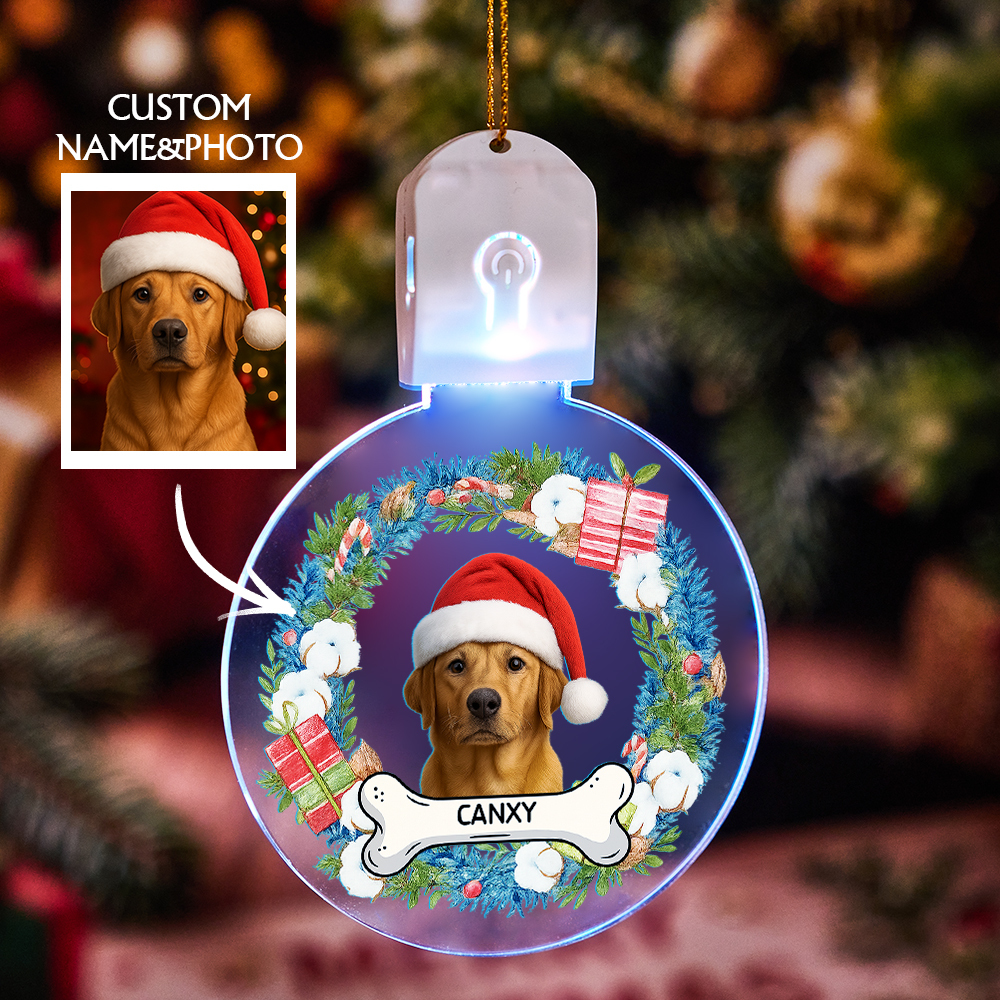 Custom Photo Dog Cat Ornament Christmas Acrylic Luminous Ornaments - MyMoonLampAu