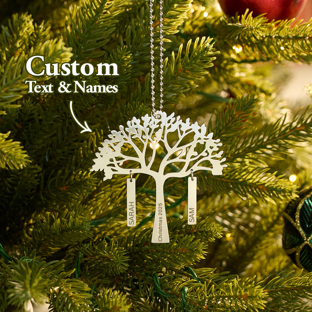 Custom Family Tree Christmas Ornament Personalized Name & Year Engraved Metal Hanging Decoration Festive Family Gift - MyMoonLampAu
