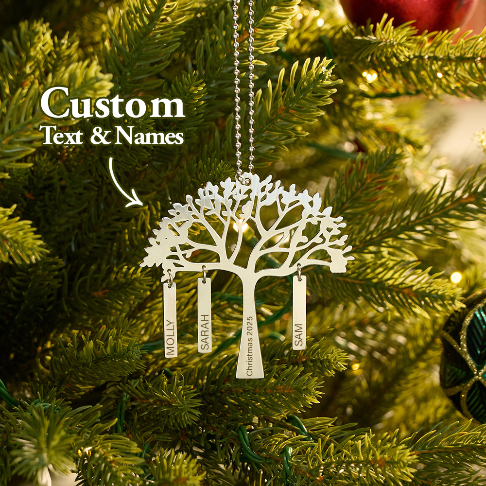 Custom Family Tree Christmas Ornament Personalized Name & Year Engraved Metal Hanging Decoration Festive Family Gift - MyMoonLampAu