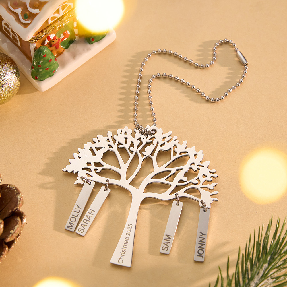 Custom Family Tree Christmas Ornament Personalized Name & Year Engraved Metal Hanging Decoration Festive Family Gift - MyMoonLampAu