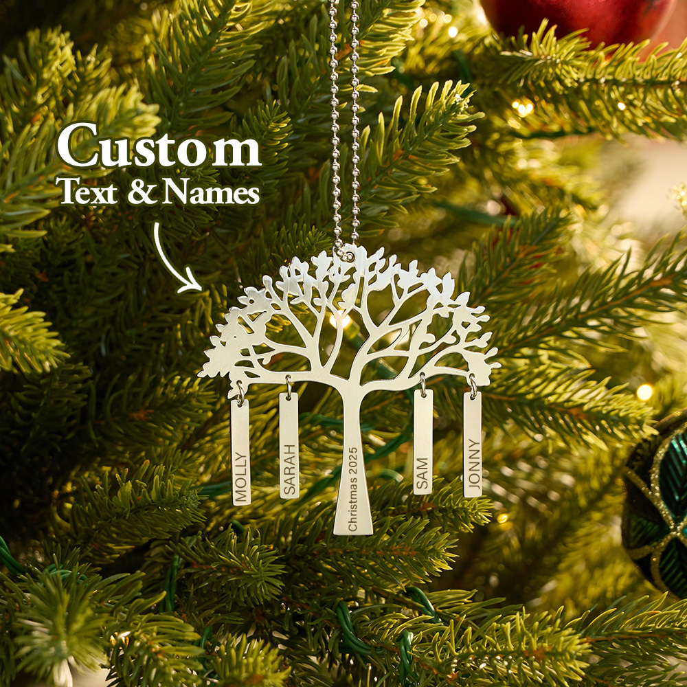 Custom Family Tree Christmas Ornament Personalized Name & Year Engraved Metal Hanging Decoration Festive Family Gift - MyMoonLampAu