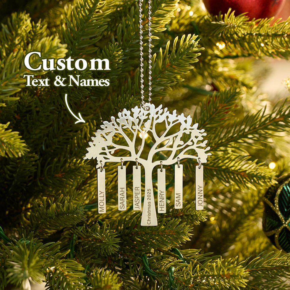 Custom Family Tree Christmas Ornament Personalized Name & Year Engraved Metal Hanging Decoration Festive Family Gift - MyMoonLampAu