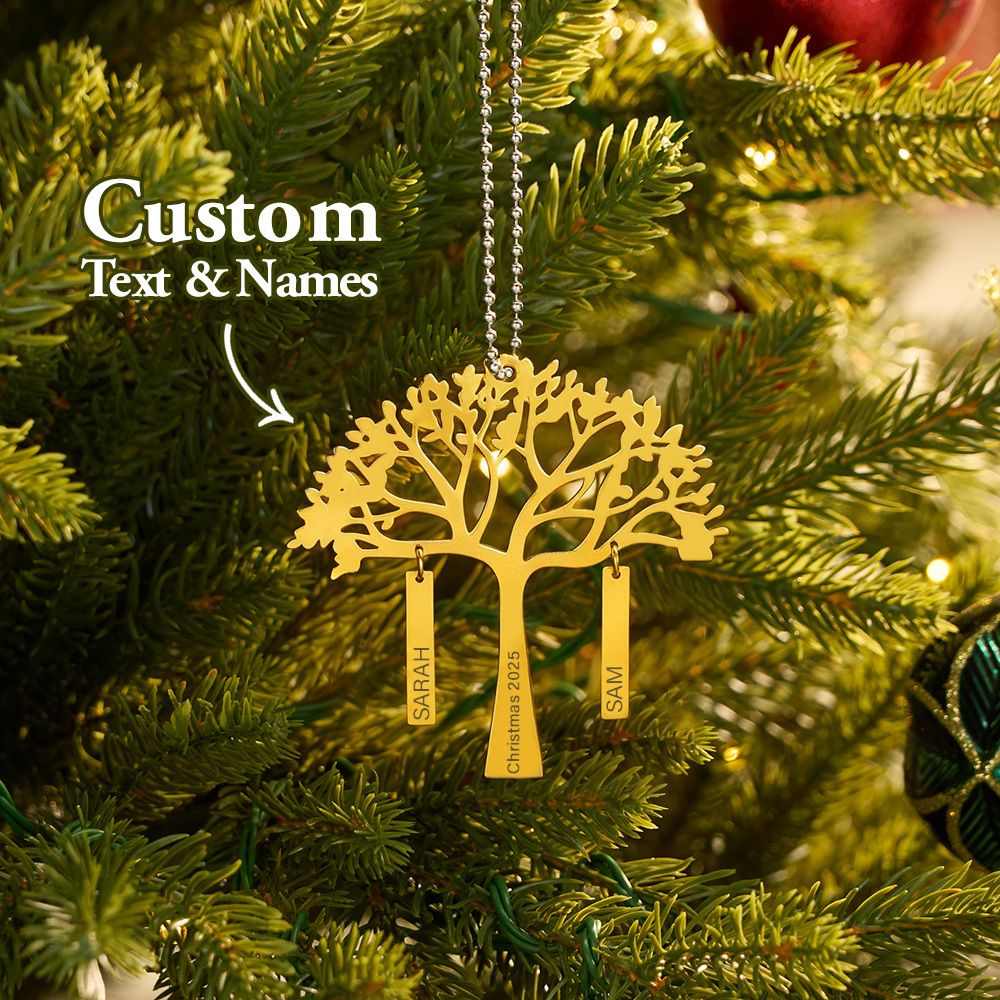 Custom Family Tree Christmas Ornament Personalized Name & Year Engraved Metal Hanging Decoration Festive Family Gift - MyMoonLampAu