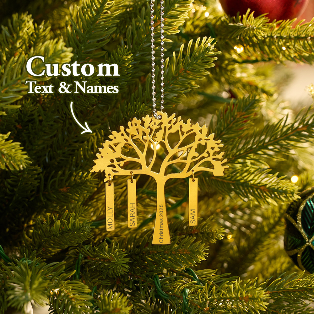 Custom Family Tree Christmas Ornament Personalized Name & Year Engraved Metal Hanging Decoration Festive Family Gift - MyMoonLampAu