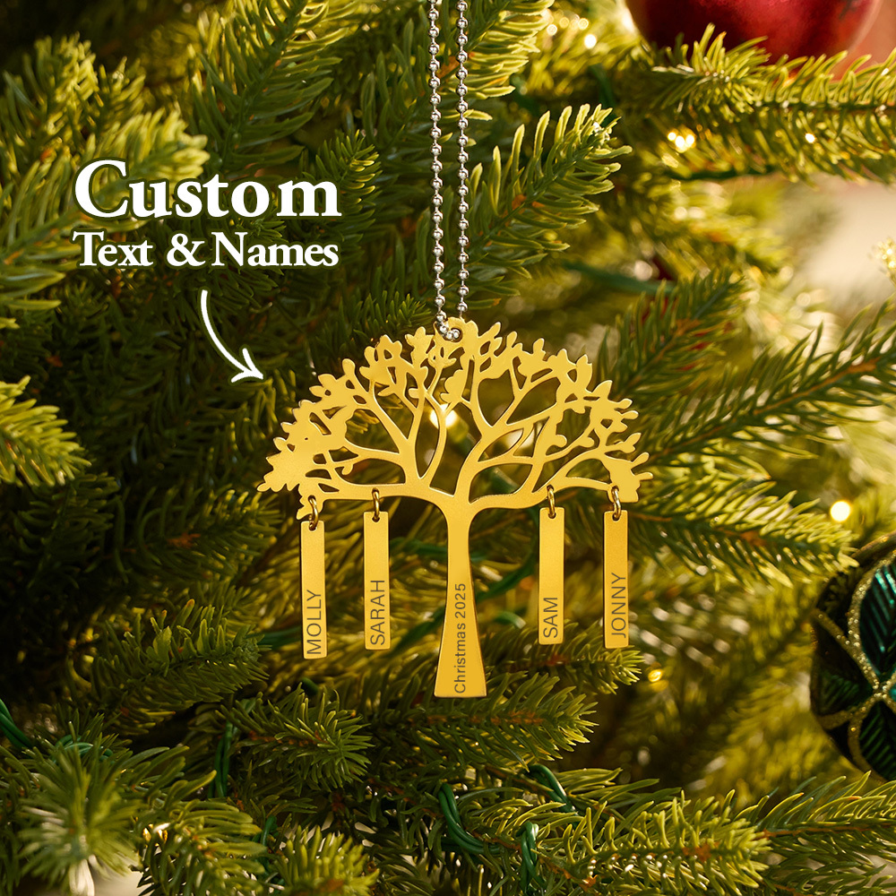 Custom Family Tree Christmas Ornament Personalized Name & Year Engraved Metal Hanging Decoration Festive Family Gift - MyMoonLampAu
