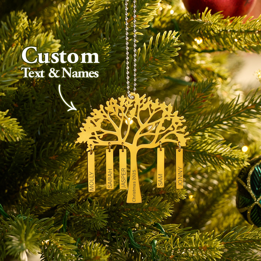 Custom Family Tree Christmas Ornament Personalized Name & Year Engraved Metal Hanging Decoration Festive Family Gift - MyMoonLampAu