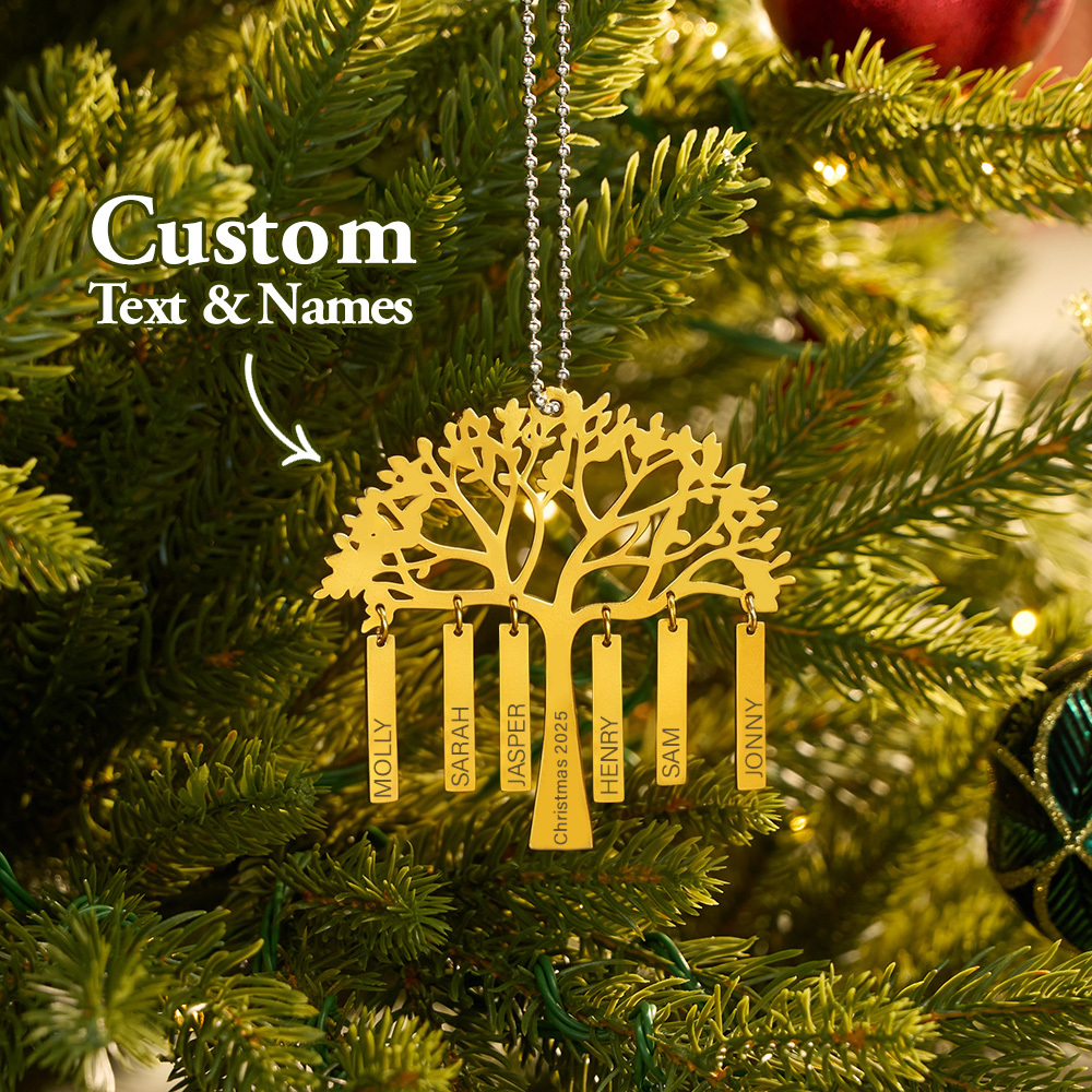 Custom Family Tree Christmas Ornament Personalized Name & Year Engraved Metal Hanging Decoration Festive Family Gift - MyMoonLampAu