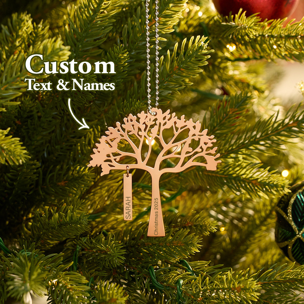 Custom Family Tree Christmas Ornament Personalized Name & Year Engraved Metal Hanging Decoration Festive Family Gift - MyMoonLampAu