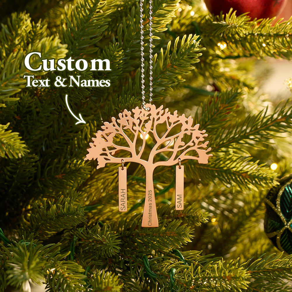 Custom Family Tree Christmas Ornament Personalized Name & Year Engraved Metal Hanging Decoration Festive Family Gift - MyMoonLampAu