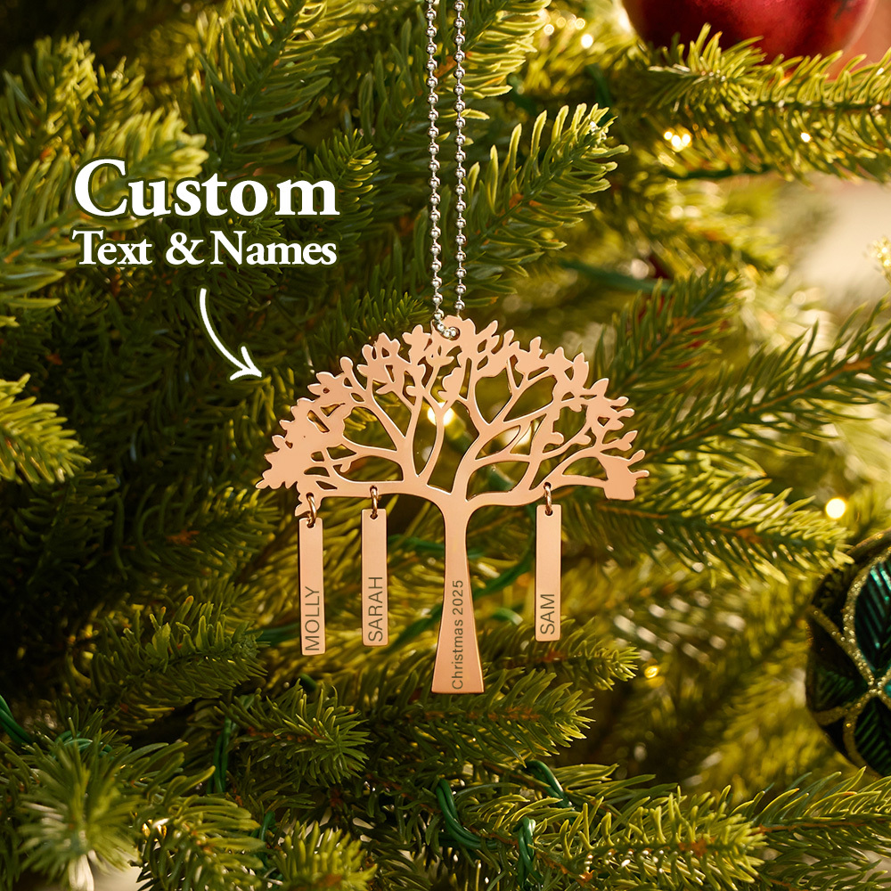 Custom Family Tree Christmas Ornament Personalized Name & Year Engraved Metal Hanging Decoration Festive Family Gift - MyMoonLampAu