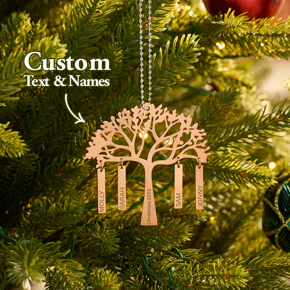 Custom Family Tree Christmas Ornament Personalized Name & Year Engraved Metal Hanging Decoration Festive Family Gift - MyMoonLampAu