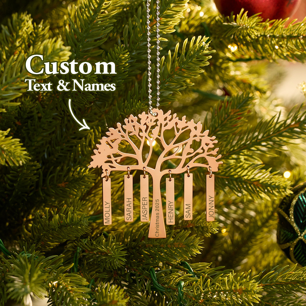 Custom Family Tree Christmas Ornament Personalized Name & Year Engraved Metal Hanging Decoration Festive Family Gift - MyMoonLampAu