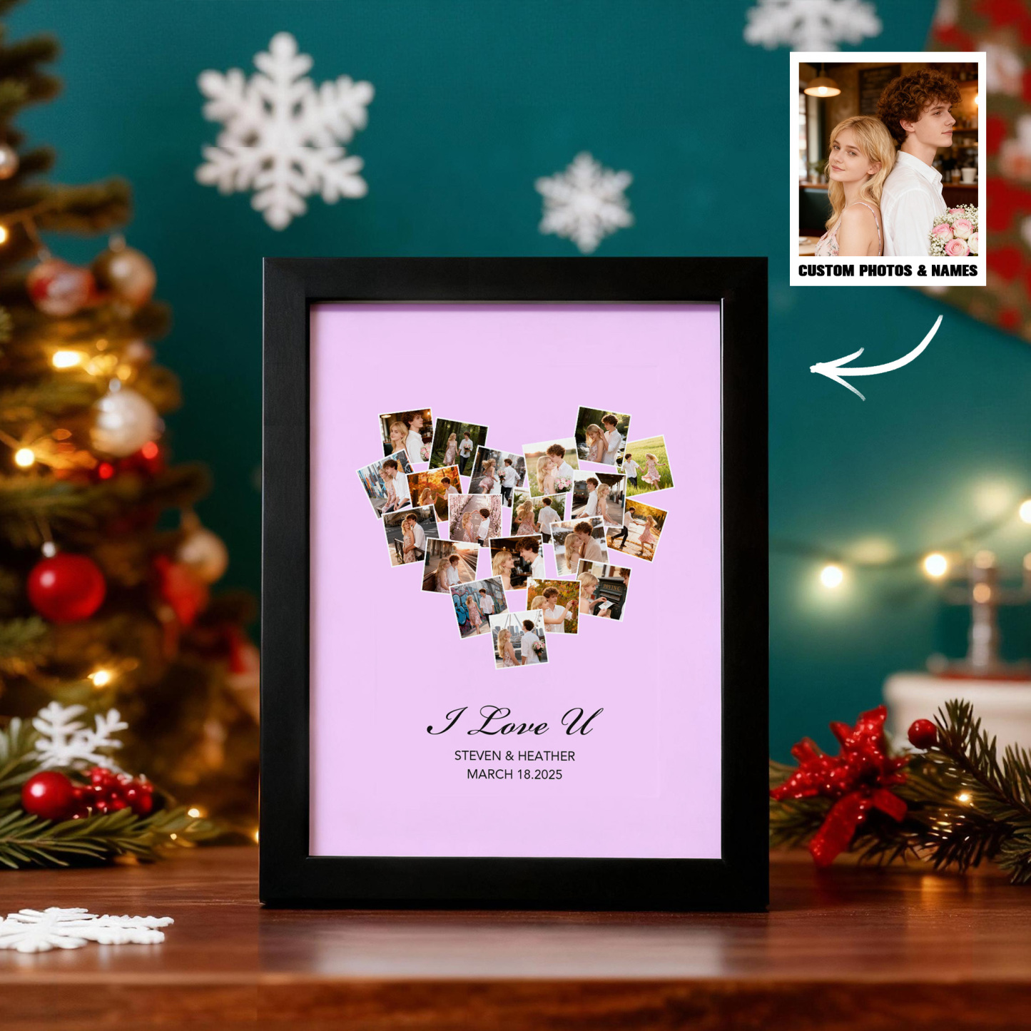 Christmas Gift Custom Photo Frame Valentine's Gift Personalized 20 Photos and Names Frame Anniversary Gift - MyMoonLampAu