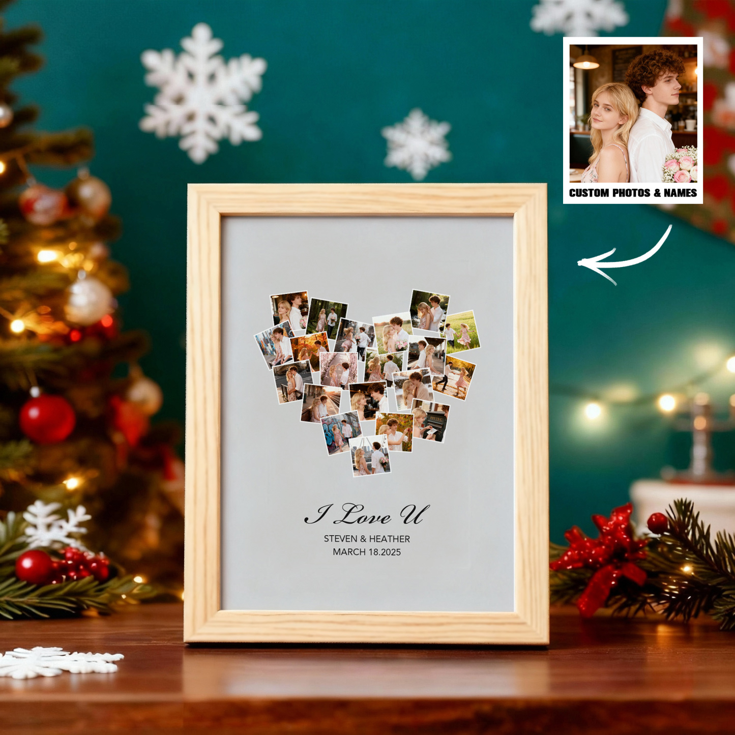 Christmas Gift Custom Photo Frame Valentine's Gift Personalized 20 Photos and Names Frame Anniversary Gift - MyMoonLampAu