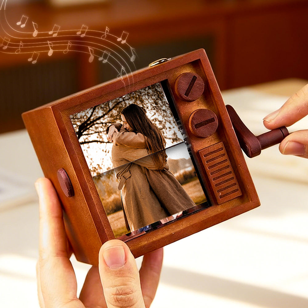 Custom Photo Flipbook Frame Animation Machine Mechanical Hand-cranked Flipbook Box with Light Black Walnut Valentine's Day Gifts - MyMoonLampAu