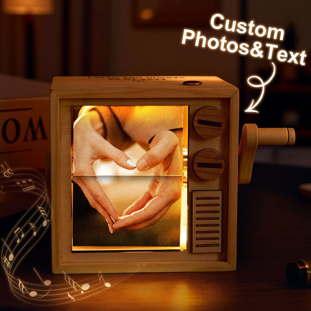 Custom Photo Flipbook Frame Animation Machine Mechanical Hand-cranked Flipbook Box with Light Black Walnut Valentine's Day Gifts - MyMoonLampAu