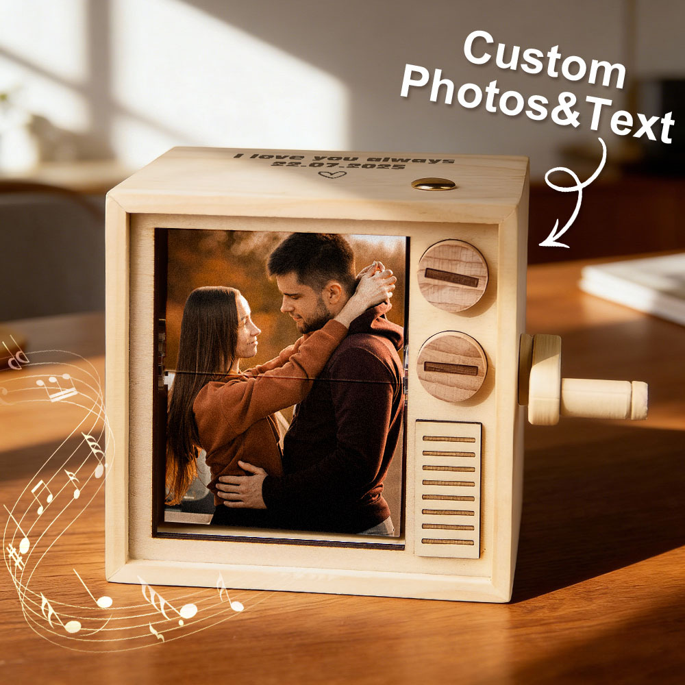 Custom Photo Flipbook Frame Animation Machine Mechanical Hand-cranked Flipbook Box with Light Black Walnut Valentine's Day Gifts - MyMoonLampAu