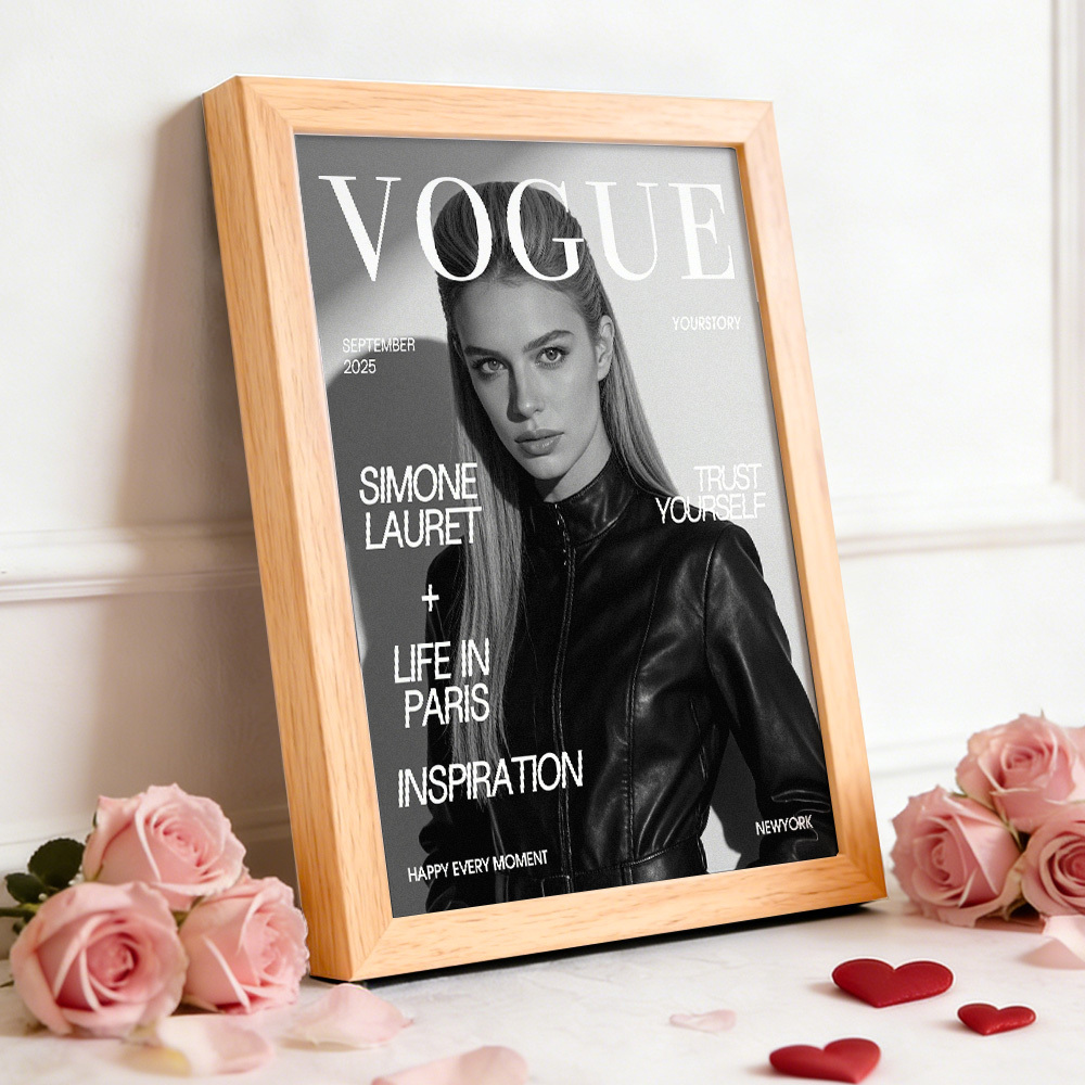 Valentine's Day Gift Custom Vogue Magazine Frame Personalized Photo & Text Decor Gift for Birthdays Anniversary - MyMoonLampAu