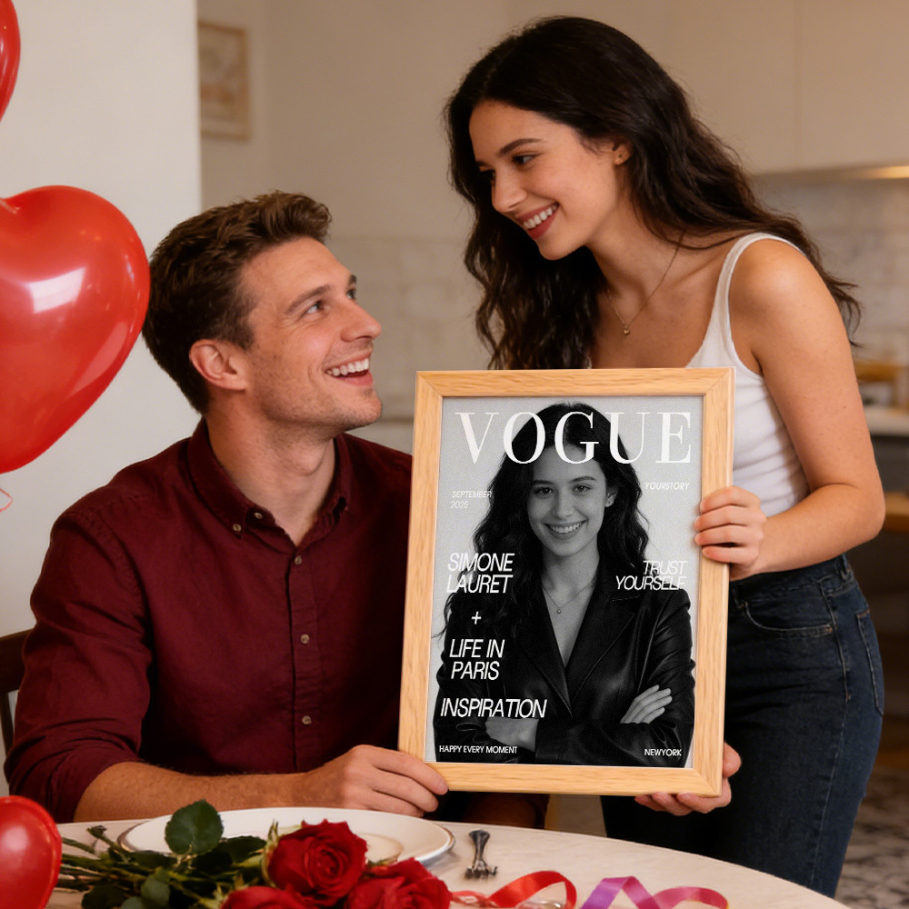 Valentine's Day Gift Custom Vogue Magazine Frame Personalized Photo & Text Decor Gift for Birthdays Anniversary - MyMoonLampAu