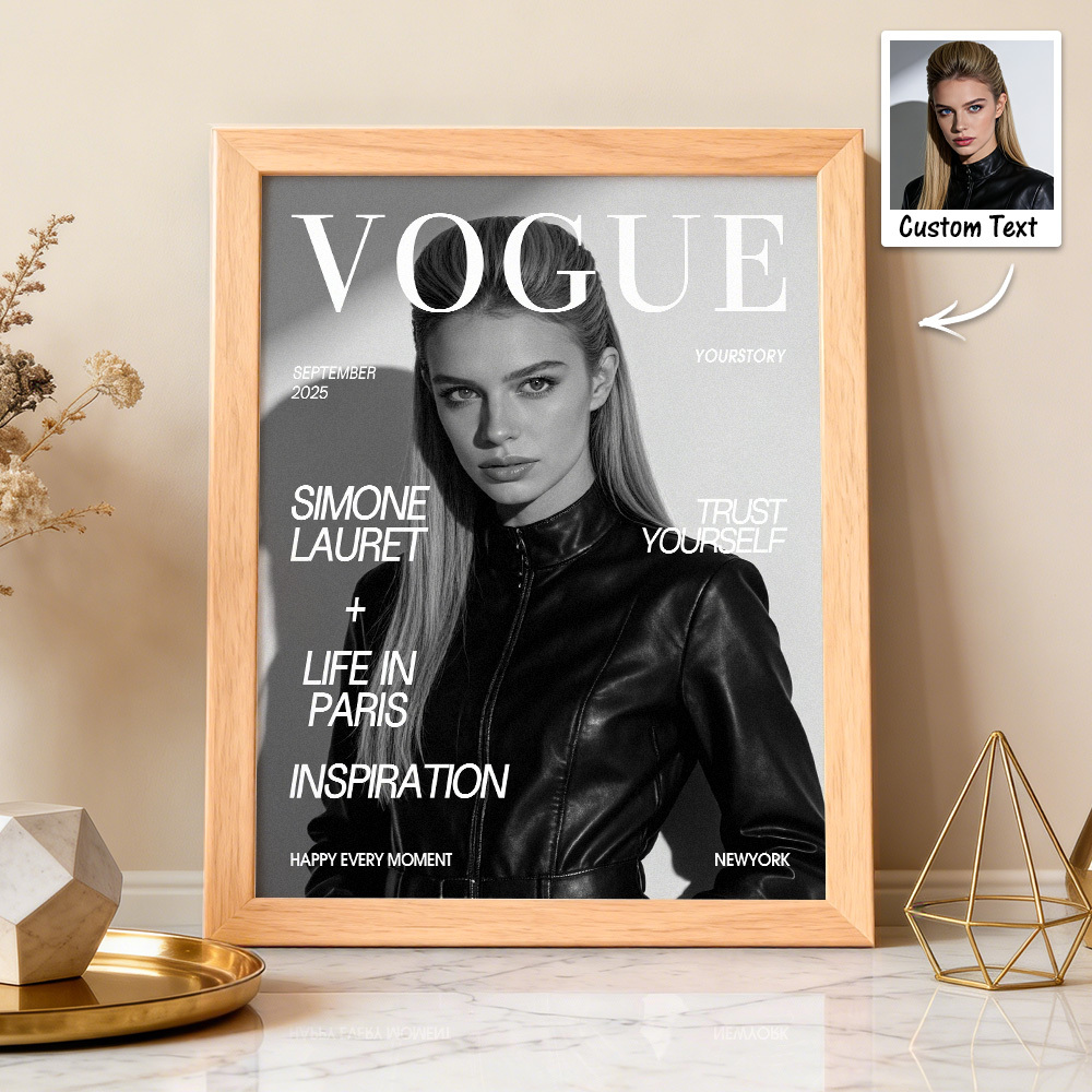 Valentine's Day Gift Custom Vogue Magazine Frame Personalized Photo & Text Decor Gift for Birthdays Anniversary - MyMoonLampAu